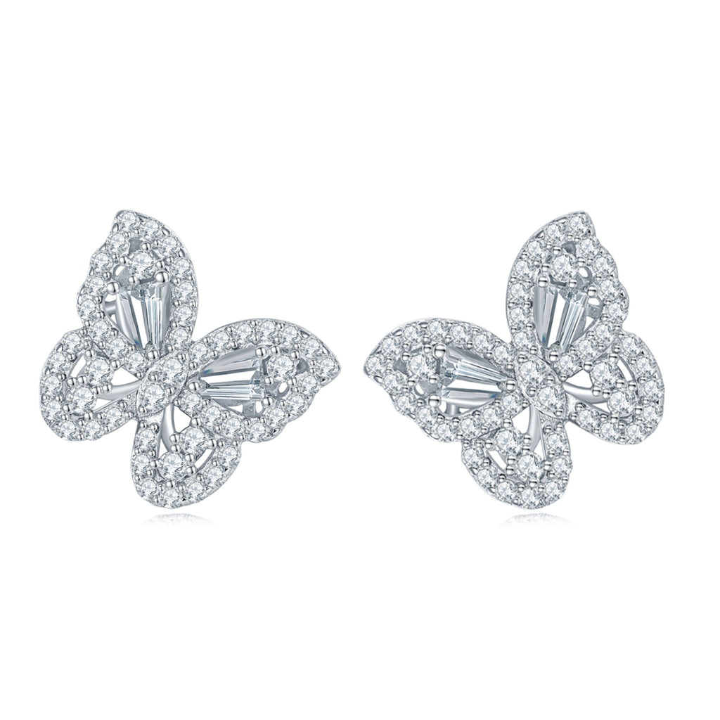 Monarch Moissanite Butterfly Stud Earrings in Sterling Silver