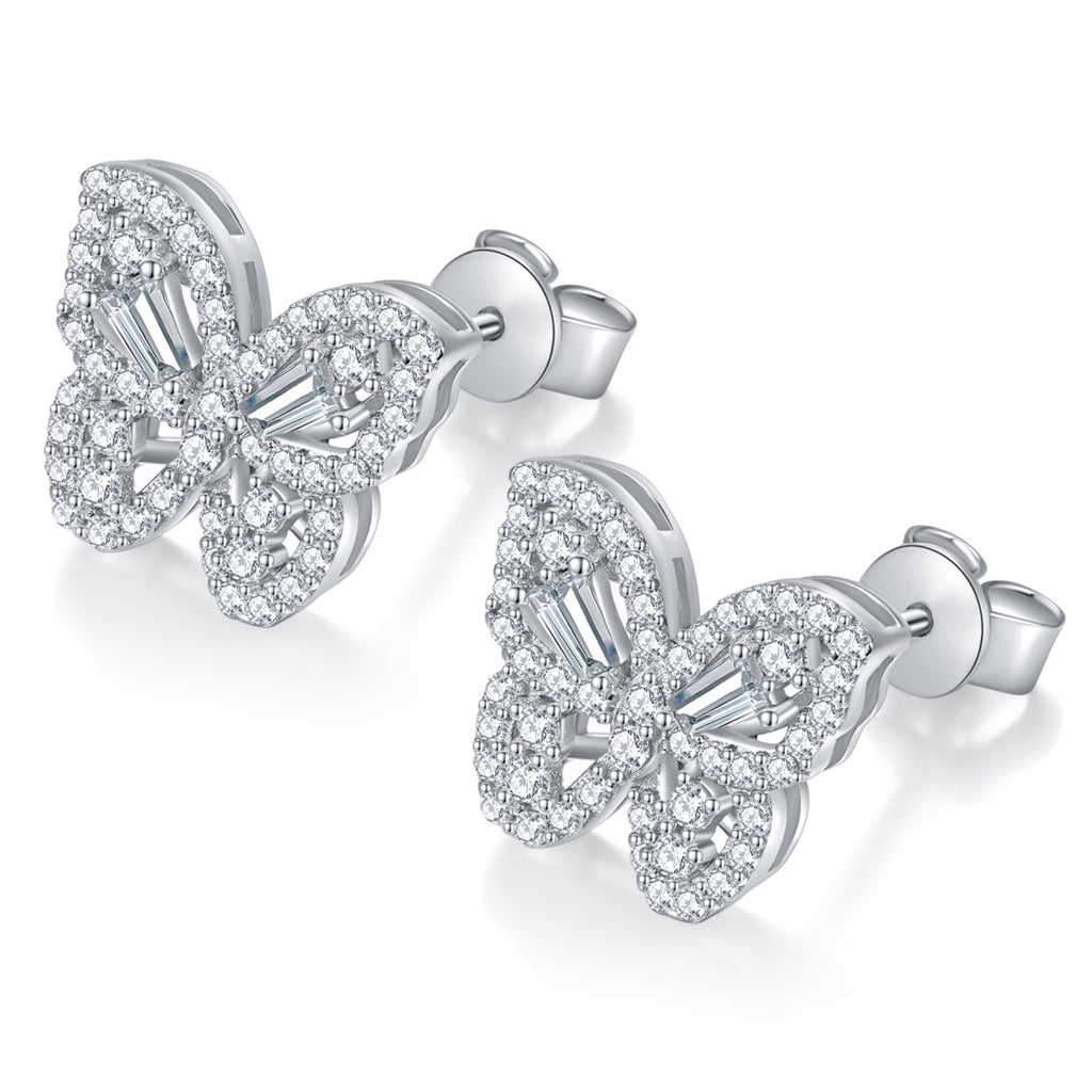 Monarch Moissanite Butterfly Stud Earrings in Sterling Silver