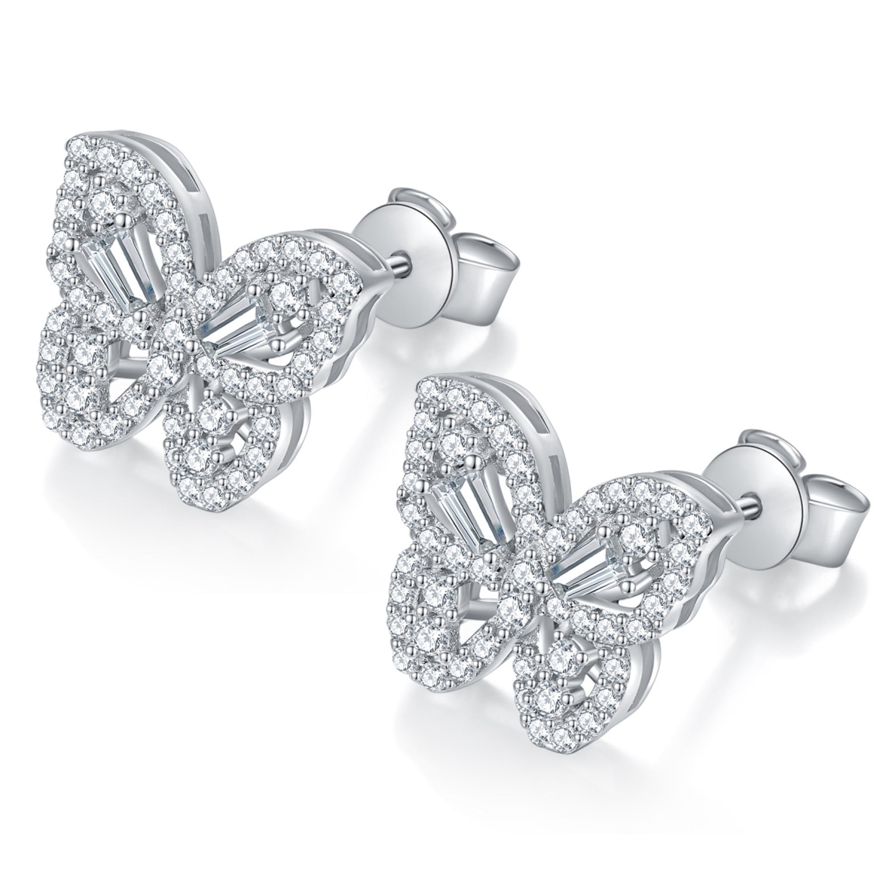 Monarch Moissanite Butterfly Stud Earrings in Sterling Silver