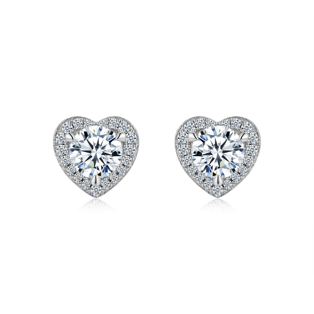 Adora Moissanite Heart Halo Stud Earrings in Sterling Silver