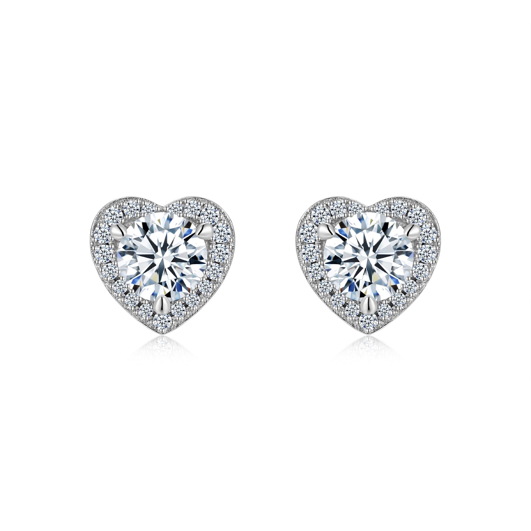 Adora Moissanite Heart Halo Stud Earrings in Sterling Silver