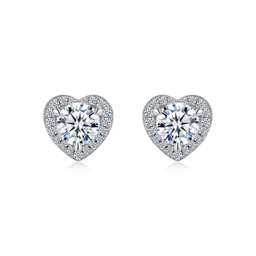 Adora Moissanite Heart Halo Stud Earrings in Sterling Silver