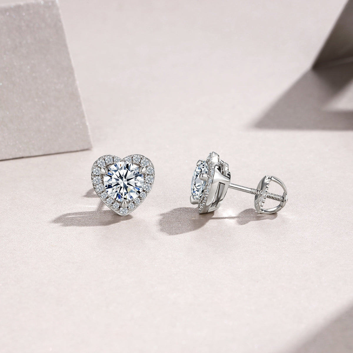 Adora Moissanite Heart Halo Stud Earrings in Sterling Silver