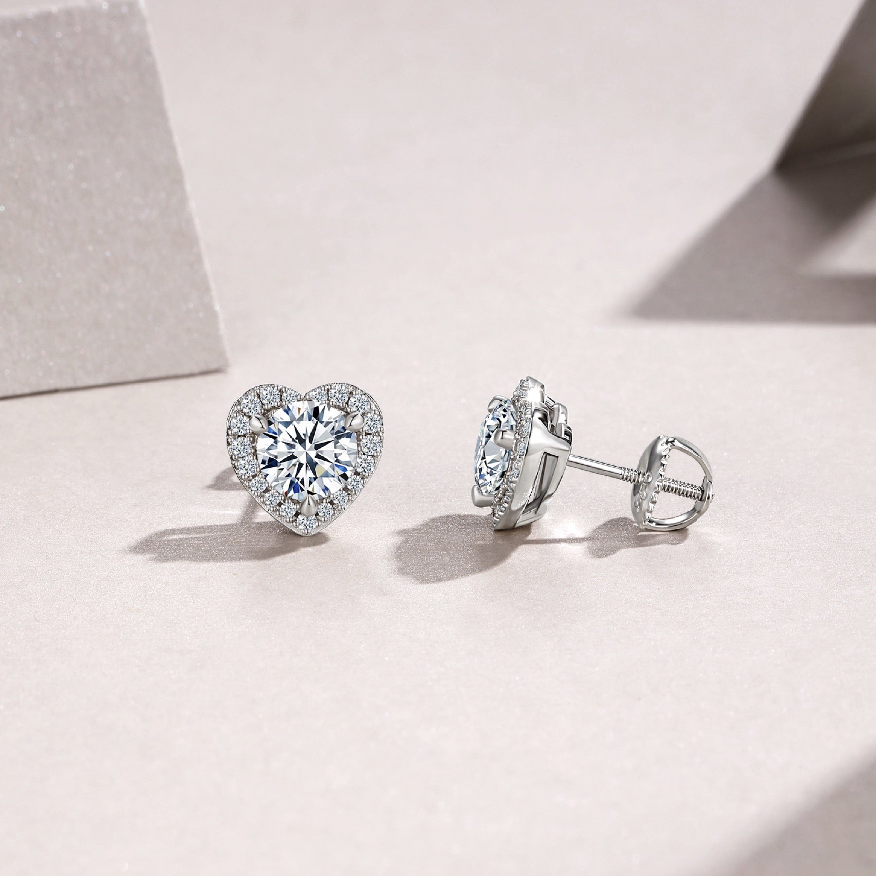 Adora Moissanite Heart Halo Stud Earrings in Sterling Silver