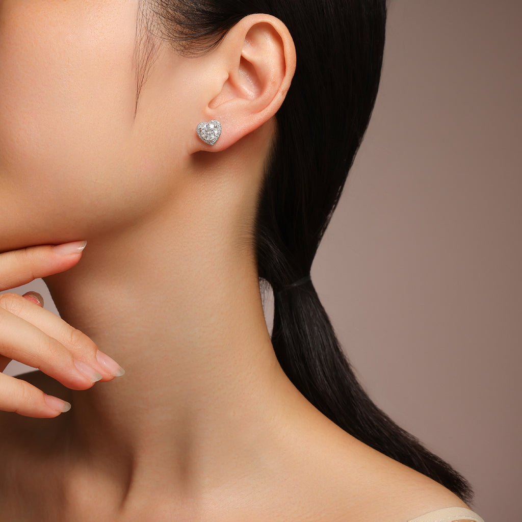 Adora Moissanite Heart Halo Stud Earrings in Sterling Silver