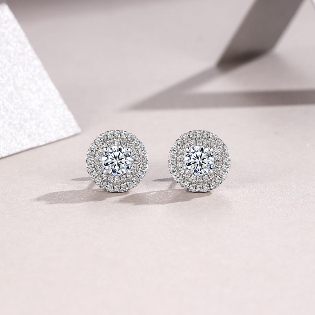 Solaria Moissanite Halo Stud Earrings in Sterling Silver