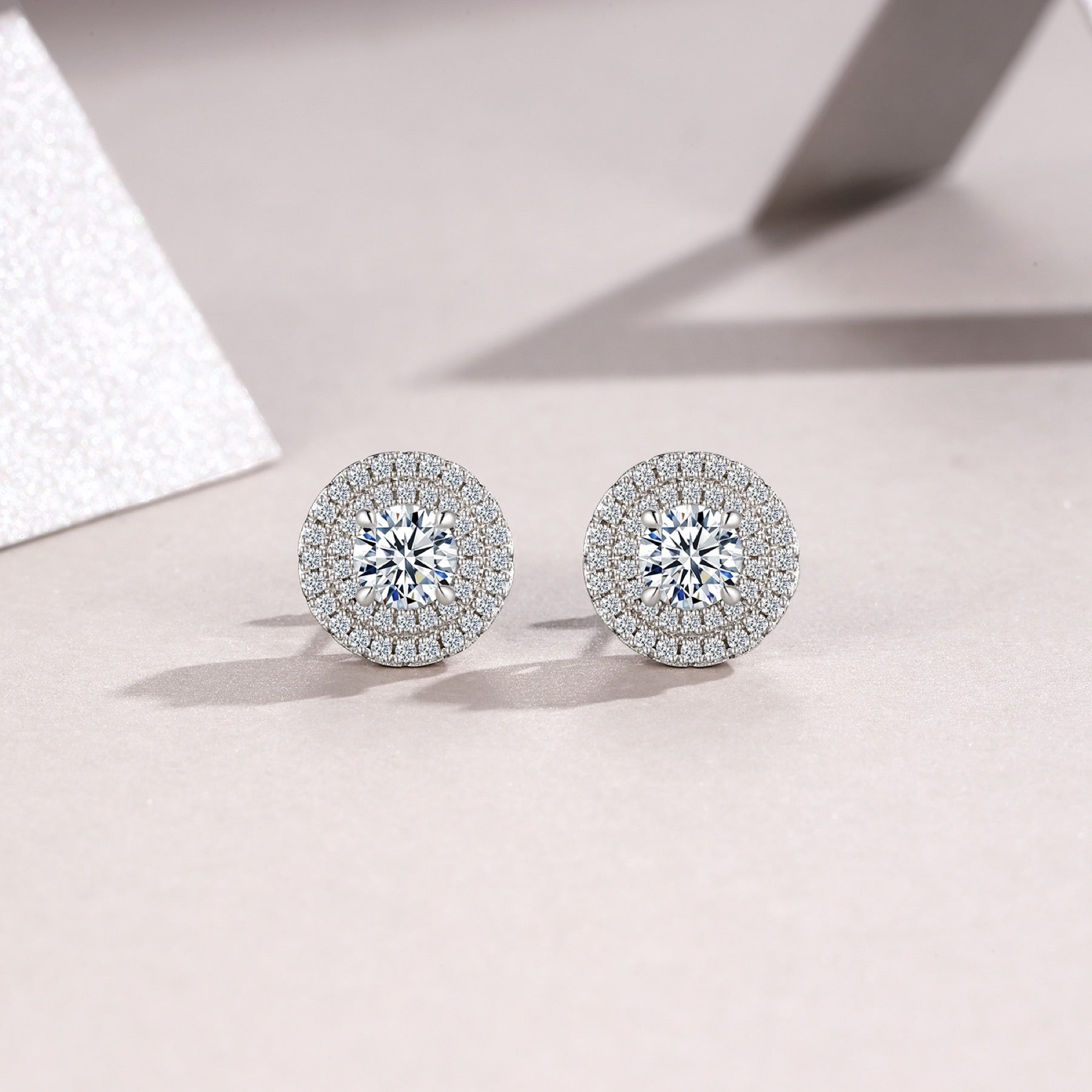Solaria Moissanite Halo Stud Earrings in Sterling Silver