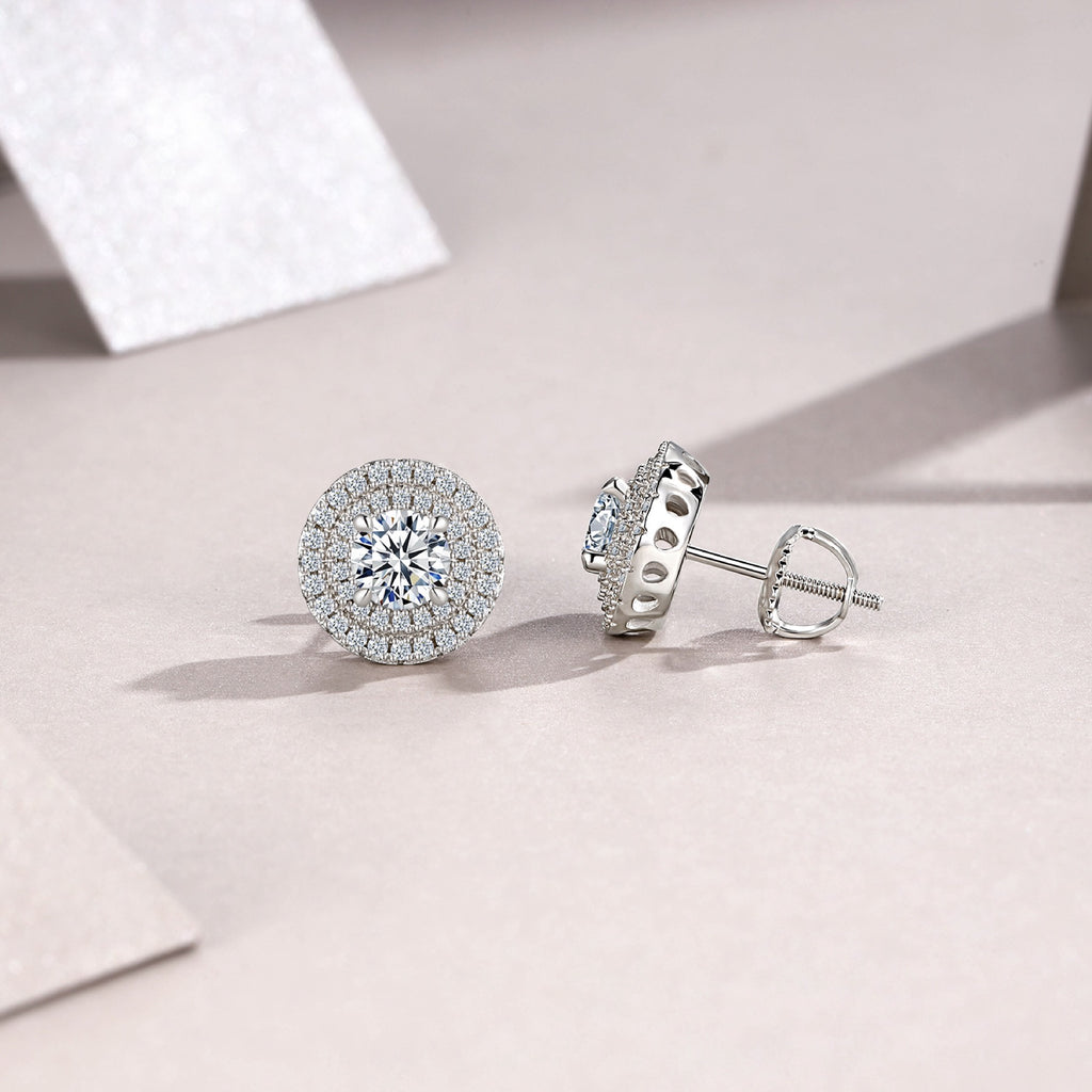 Solaria Moissanite Halo Stud Earrings in Sterling Silver