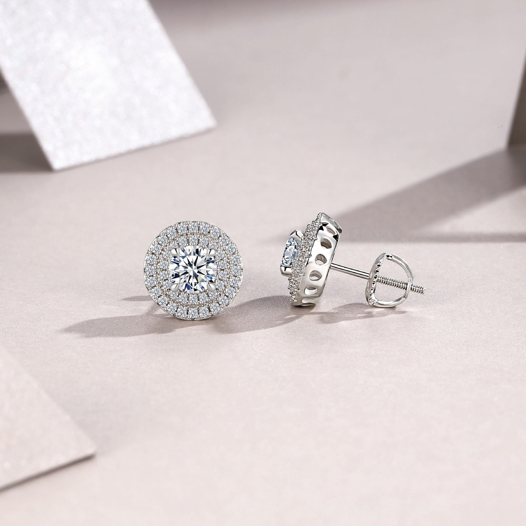 Solaria Moissanite Halo Stud Earrings in Sterling Silver