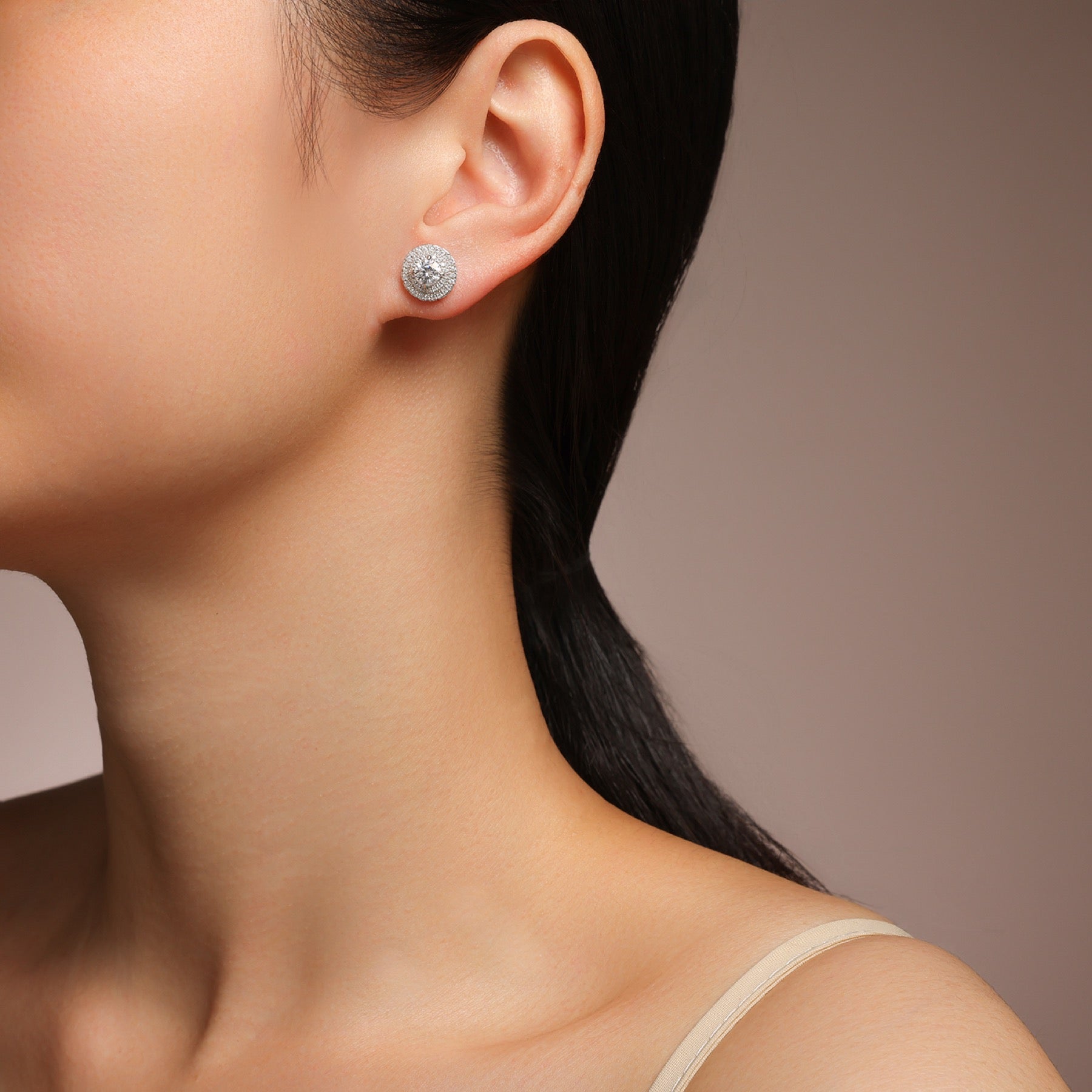 Solaria Moissanite Halo Stud Earrings in Sterling Silver