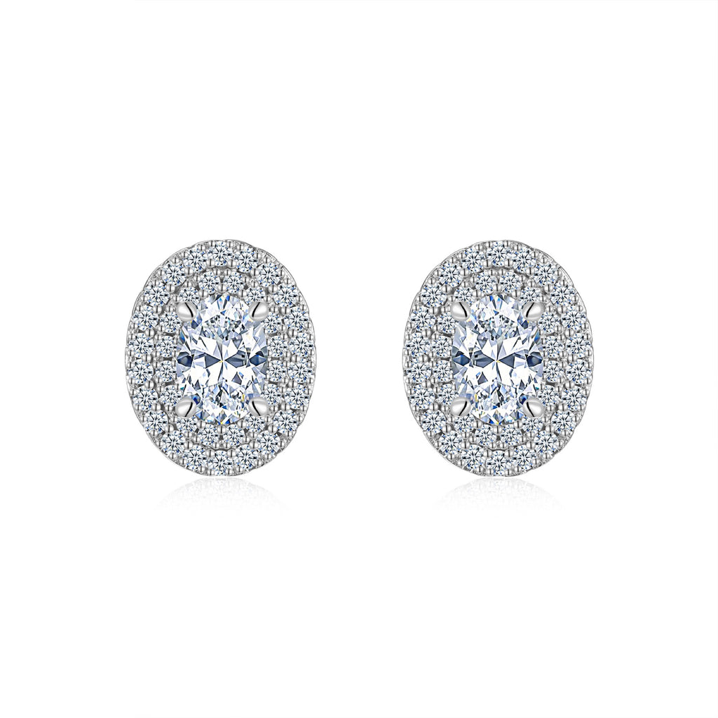 Olivia Moissanite Oval Halo Stud Earrings in Sterling Silver