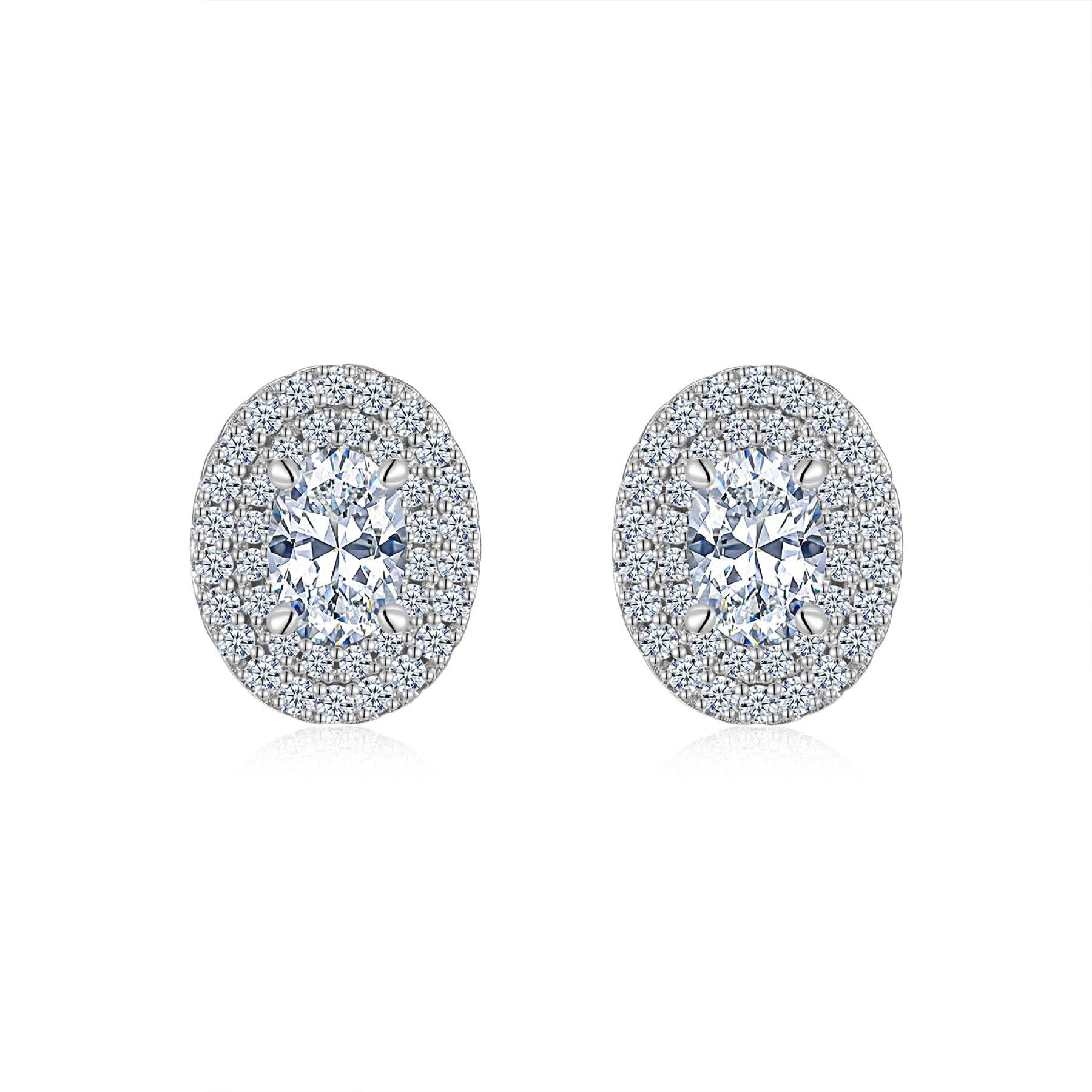 Olivia Moissanite Oval Halo Stud Earrings in Sterling Silver