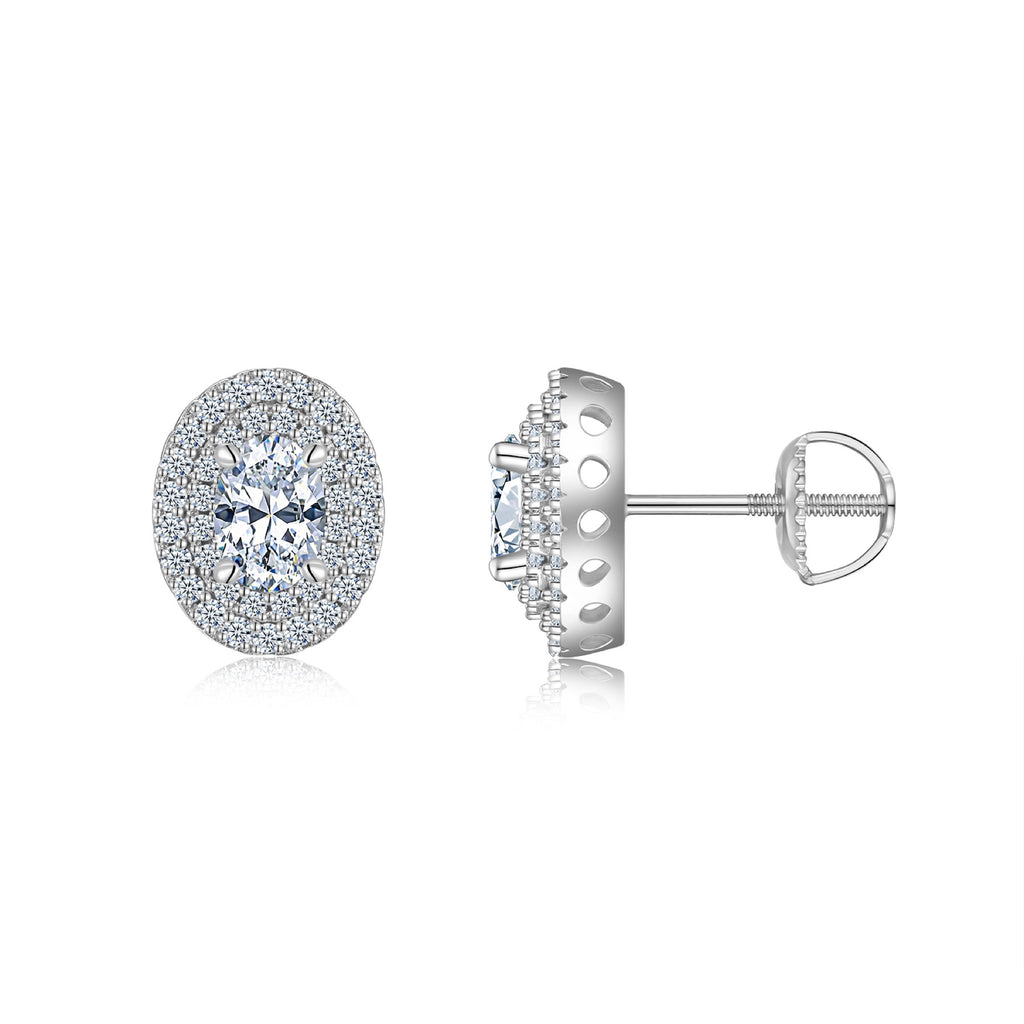 Olivia Moissanite Oval Halo Stud Earrings in Sterling Silver