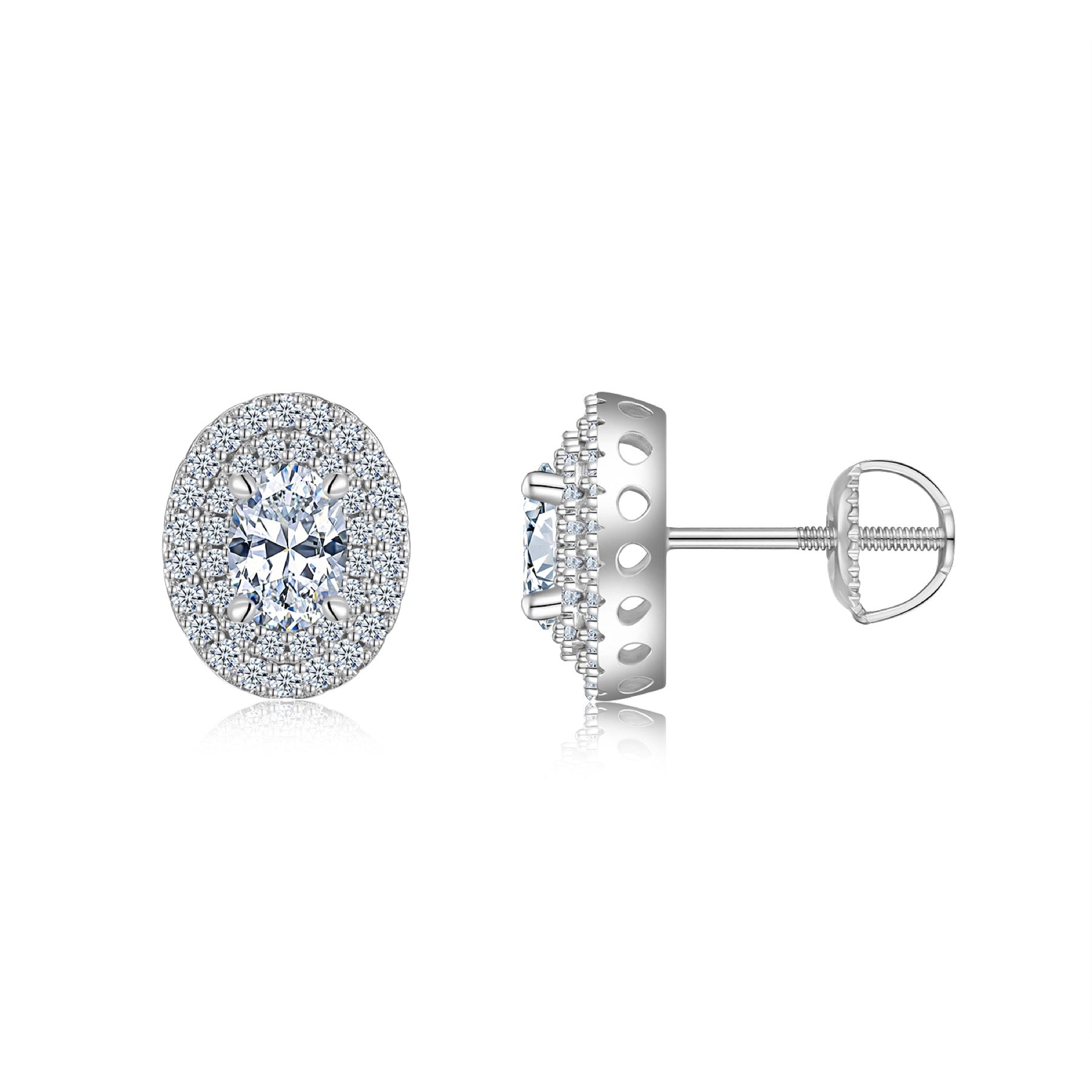 Olivia Moissanite Oval Halo Stud Earrings in Sterling Silver