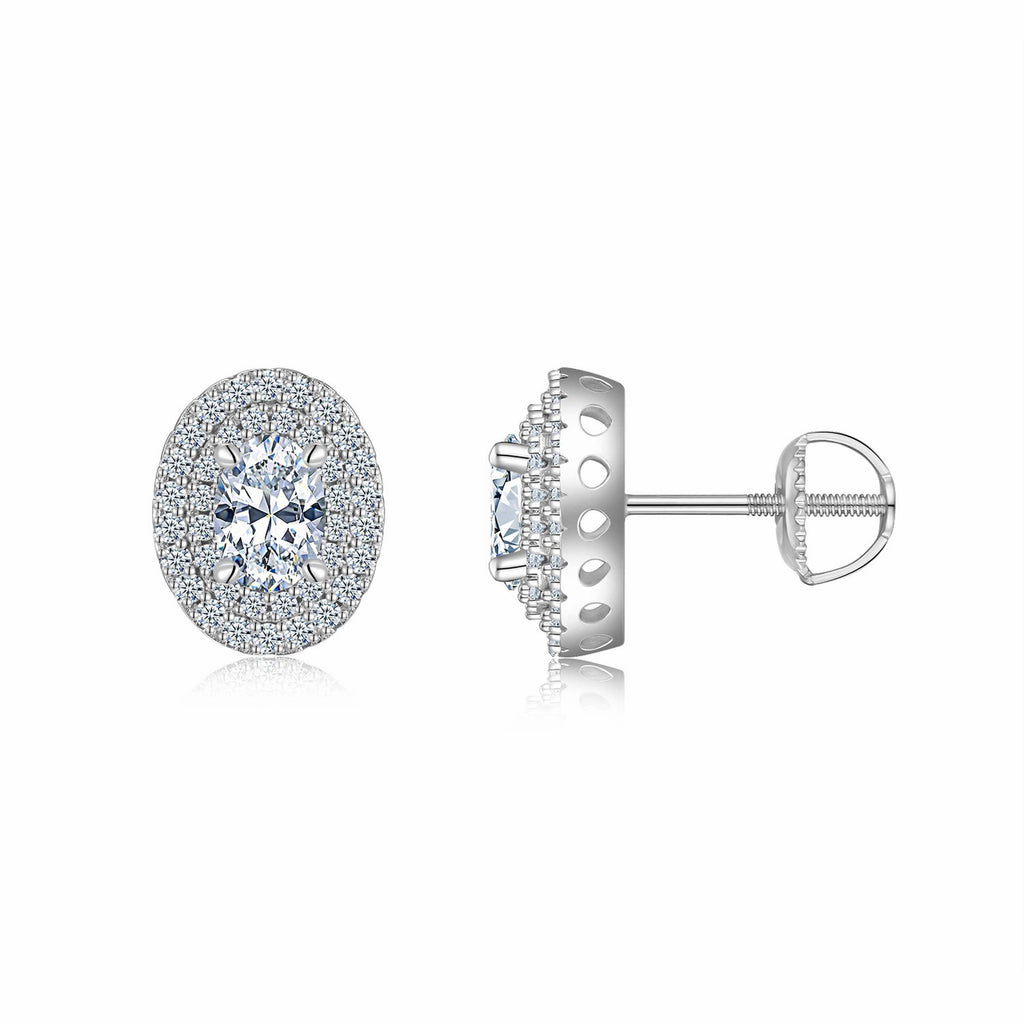 Olivia Moissanite Oval Halo Stud Earrings in Sterling Silver