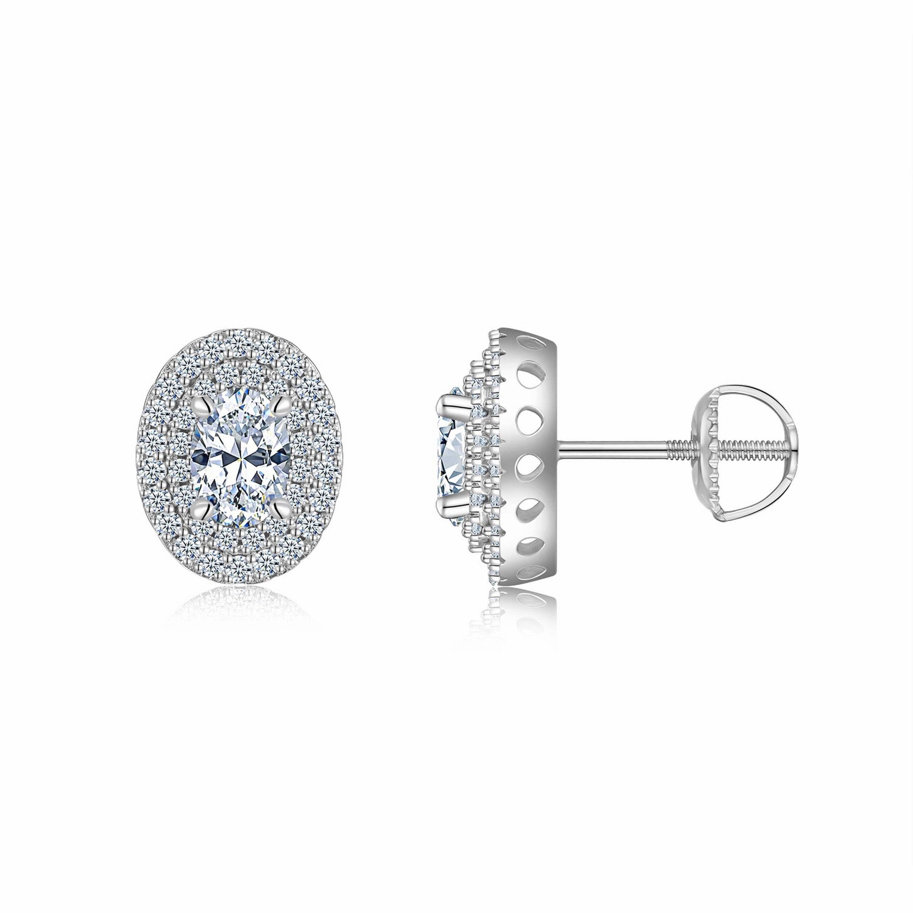 Olivia Moissanite Oval Halo Stud Earrings in Sterling Silver