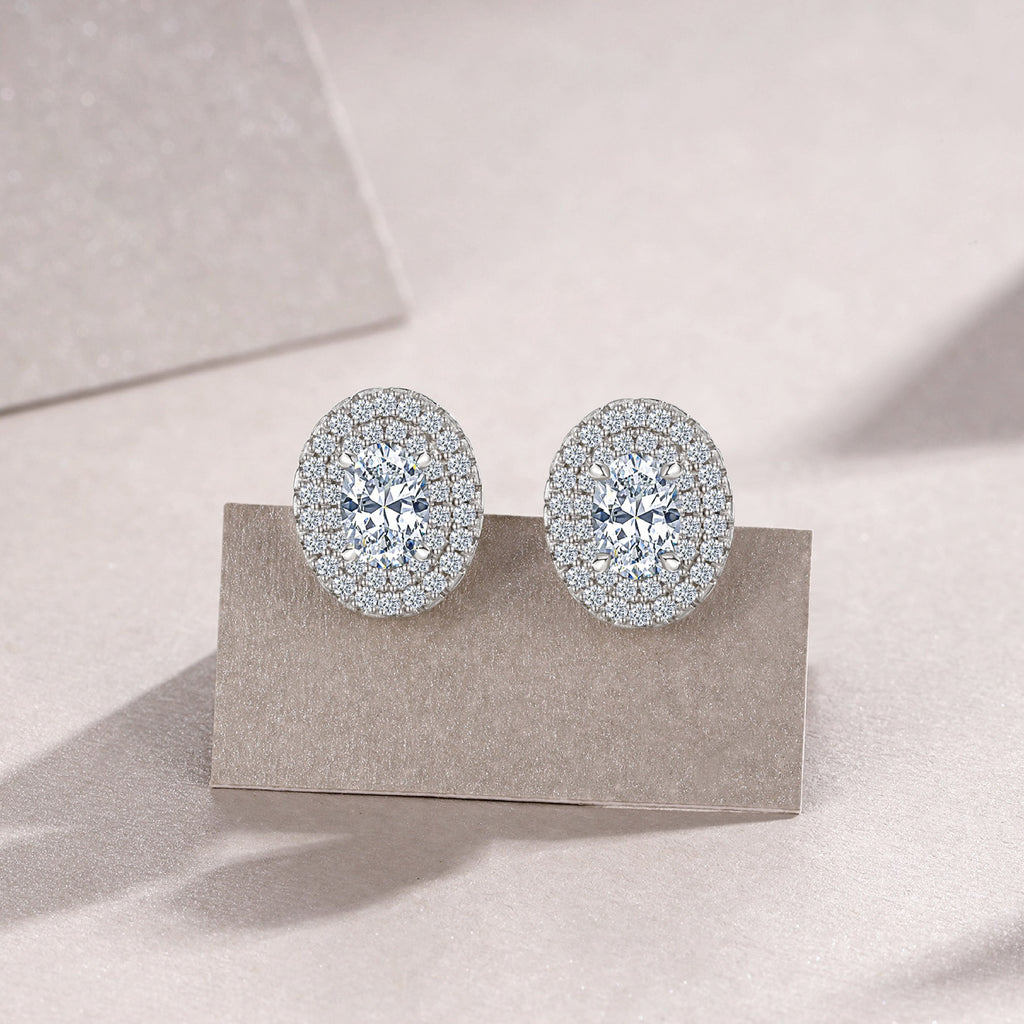 Olivia Moissanite Oval Halo Stud Earrings in Sterling Silver