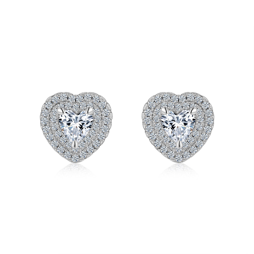 Cherie Moissanite Heart Halo Stud Earrings in Sterling Silver