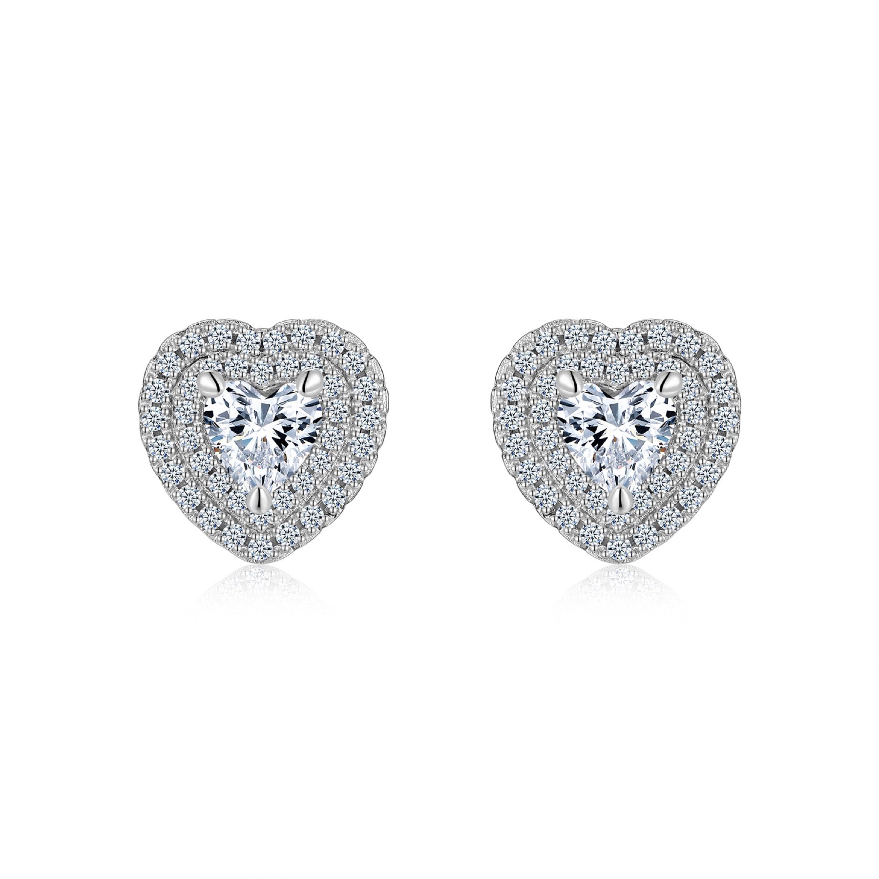Cherie Moissanite Heart Halo Stud Earrings in Sterling Silver