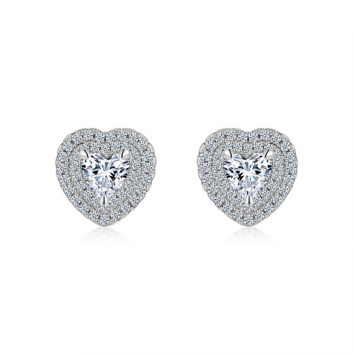 Cherie Moissanite Heart Halo Stud Earrings in Sterling Silver