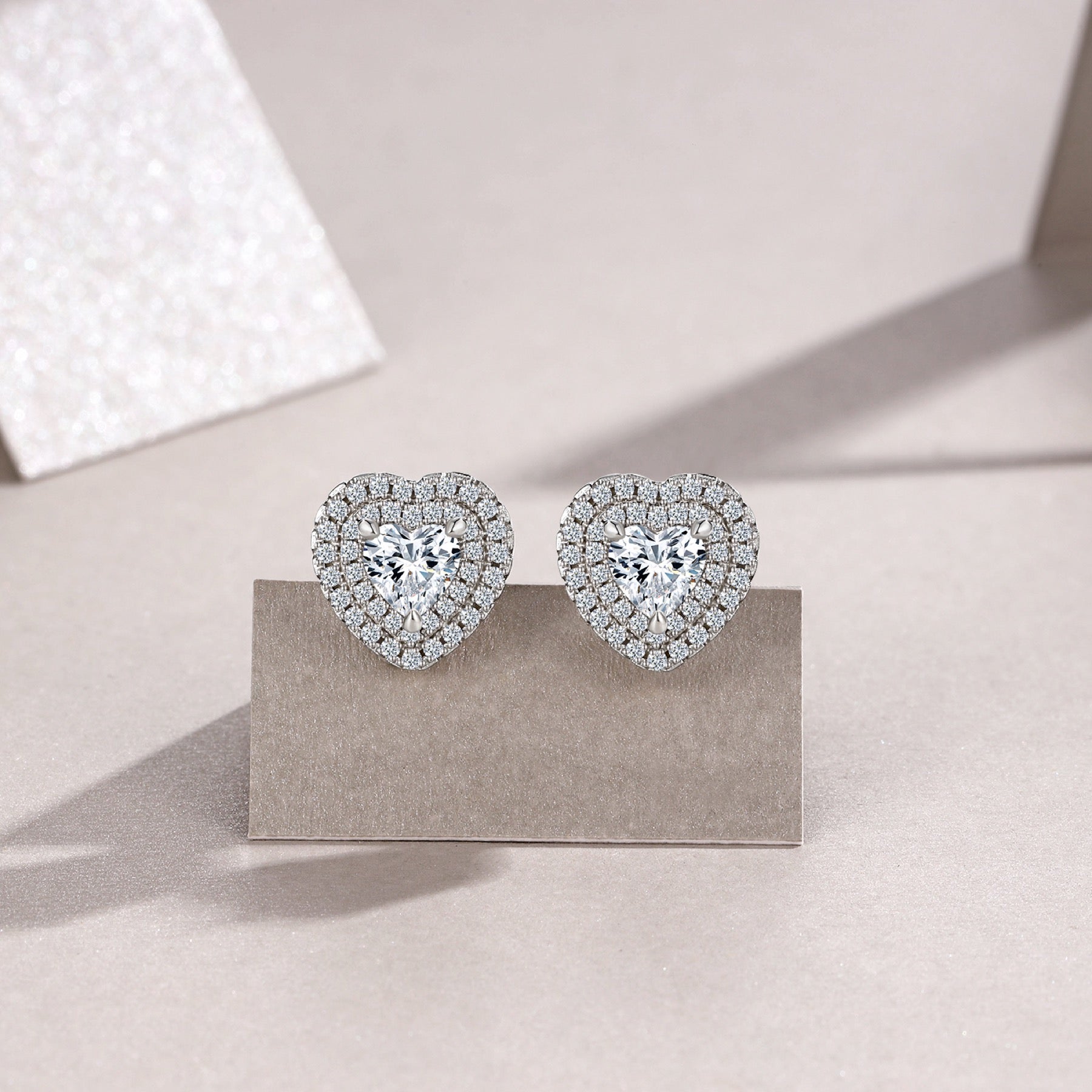 Cherie Moissanite Heart Halo Stud Earrings in Sterling Silver