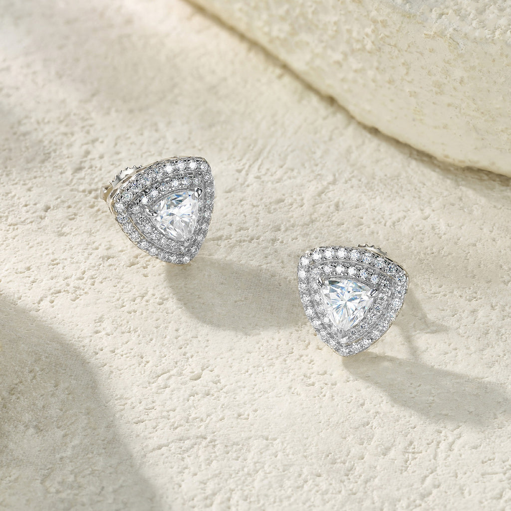 Trillia Moissanite Halo Stud Earrings in Sterling Silver