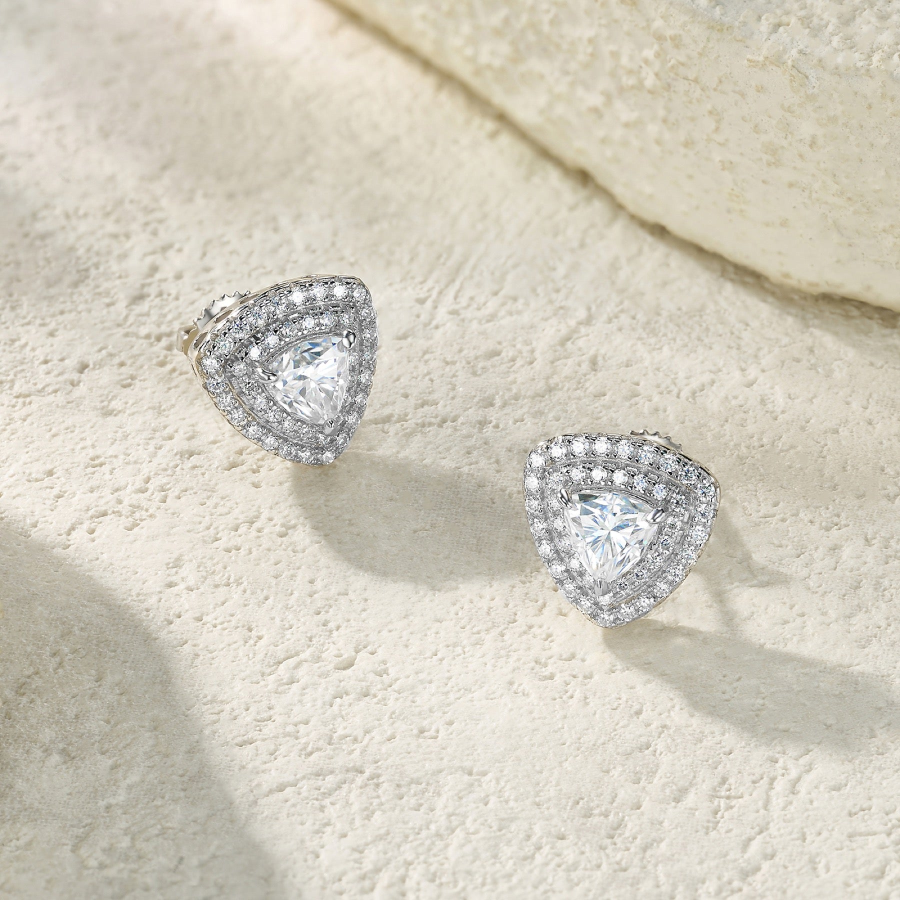 Trillia Moissanite Halo Stud Earrings in Sterling Silver