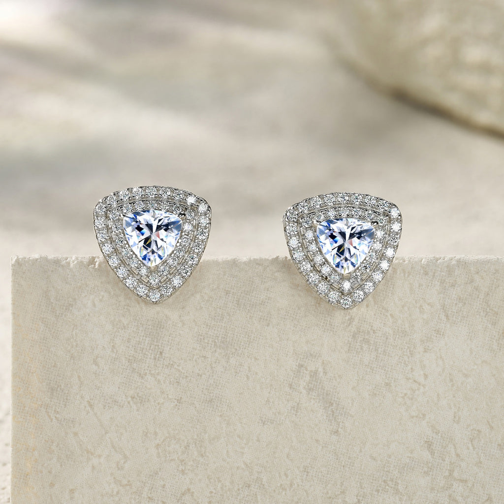 Trillia Moissanite Halo Stud Earrings in Sterling Silver