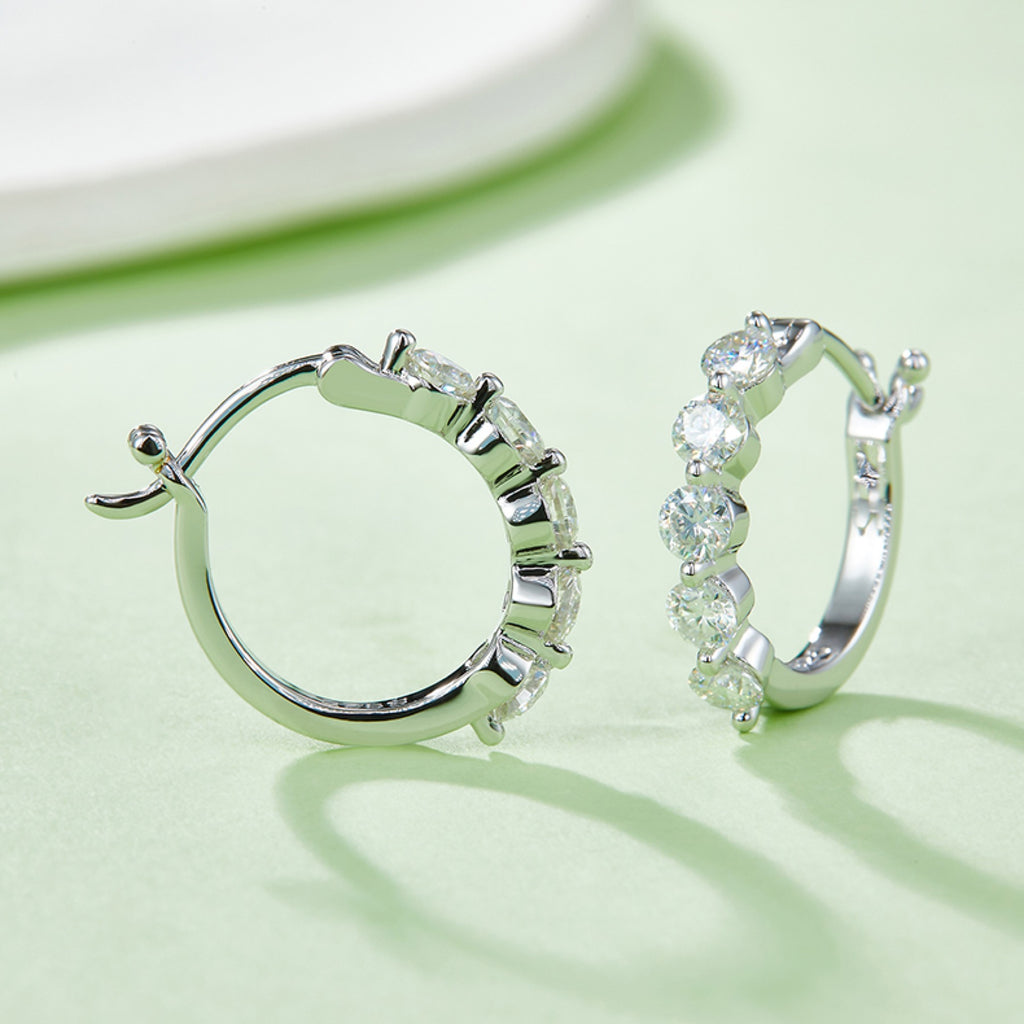 Crisscross Moissanite Huggie Hoop Earrings in Sterling Silver