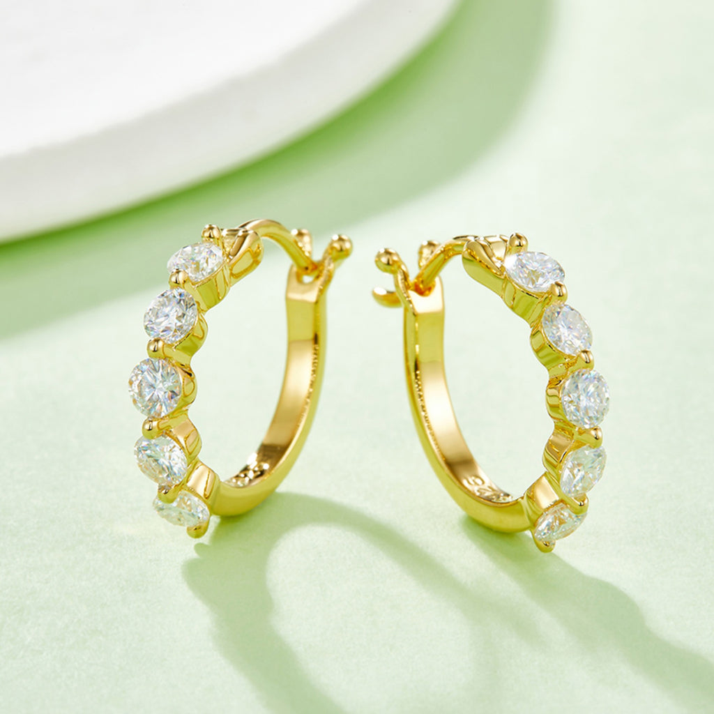 Crisscross Moissanite Huggie Hoop Earrings in Sterling Silver