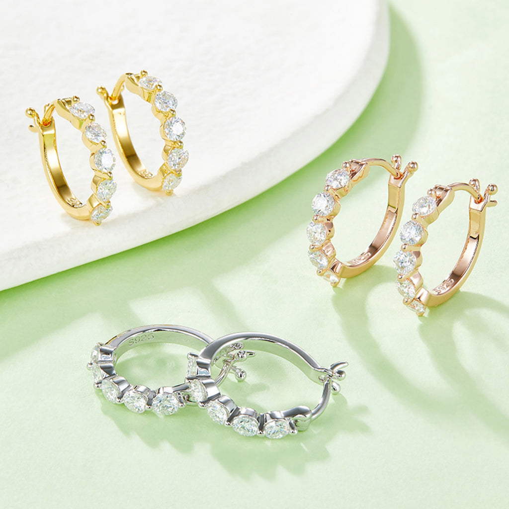 Crisscross Moissanite Huggie Hoop Earrings in Sterling Silver