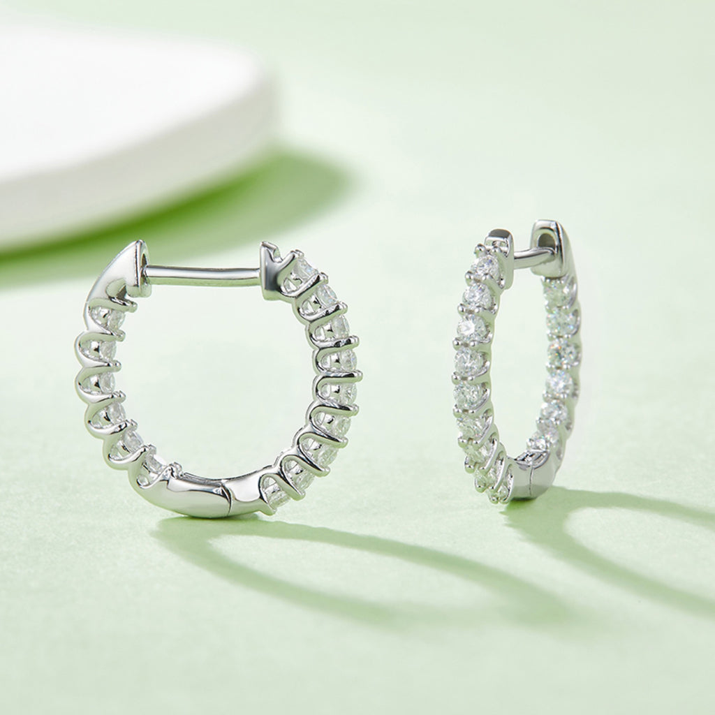 Line Moissanite Huggie Hoop Earrings in Sterling Silver