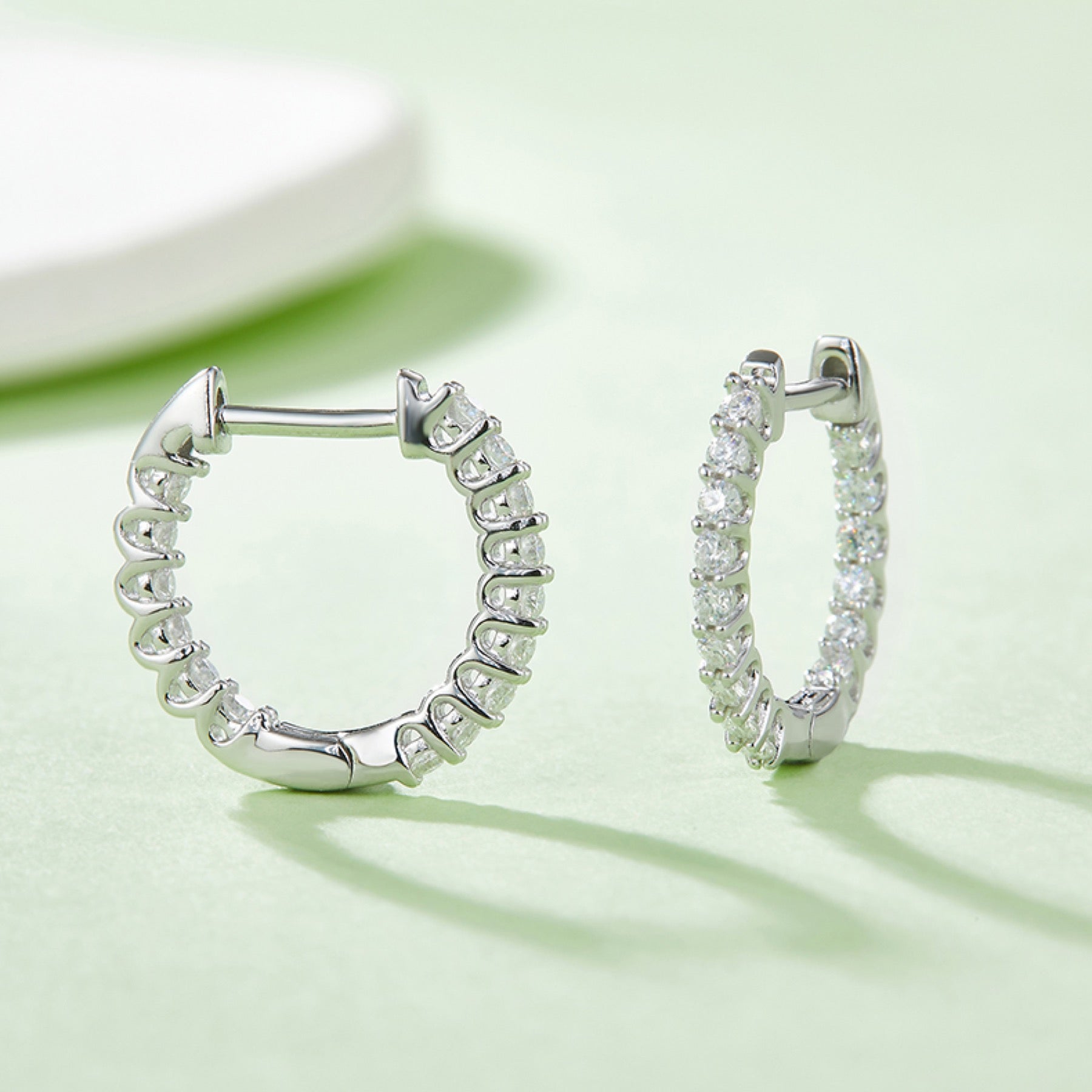 Line Moissanite Huggie Hoop Earrings in Sterling Silver