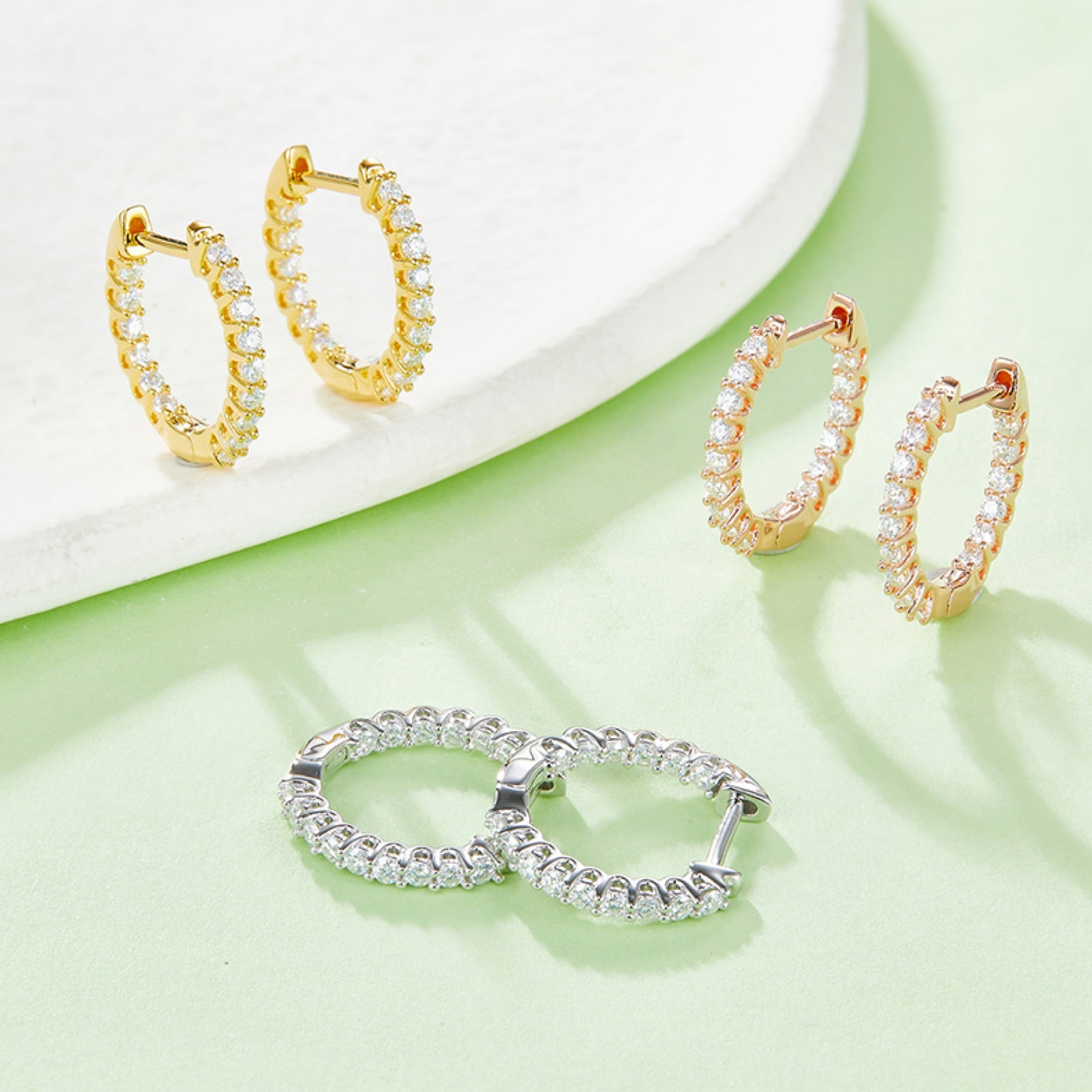 Line Moissanite Huggie Hoop Earrings in Sterling Silver