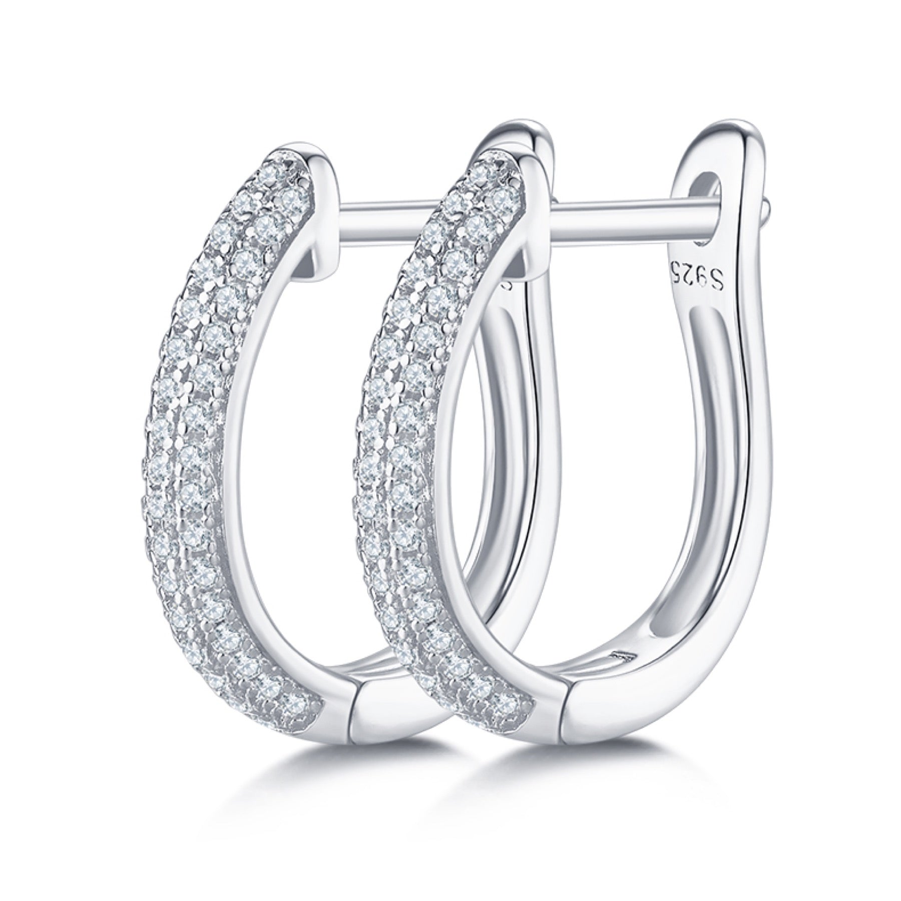 Vinca Moissanite Huggie Hoop Earrings in Sterling Silver