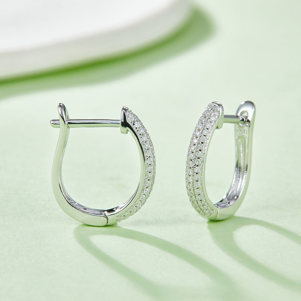 Vinca Moissanite Huggie Hoop Earrings in Sterling Silver