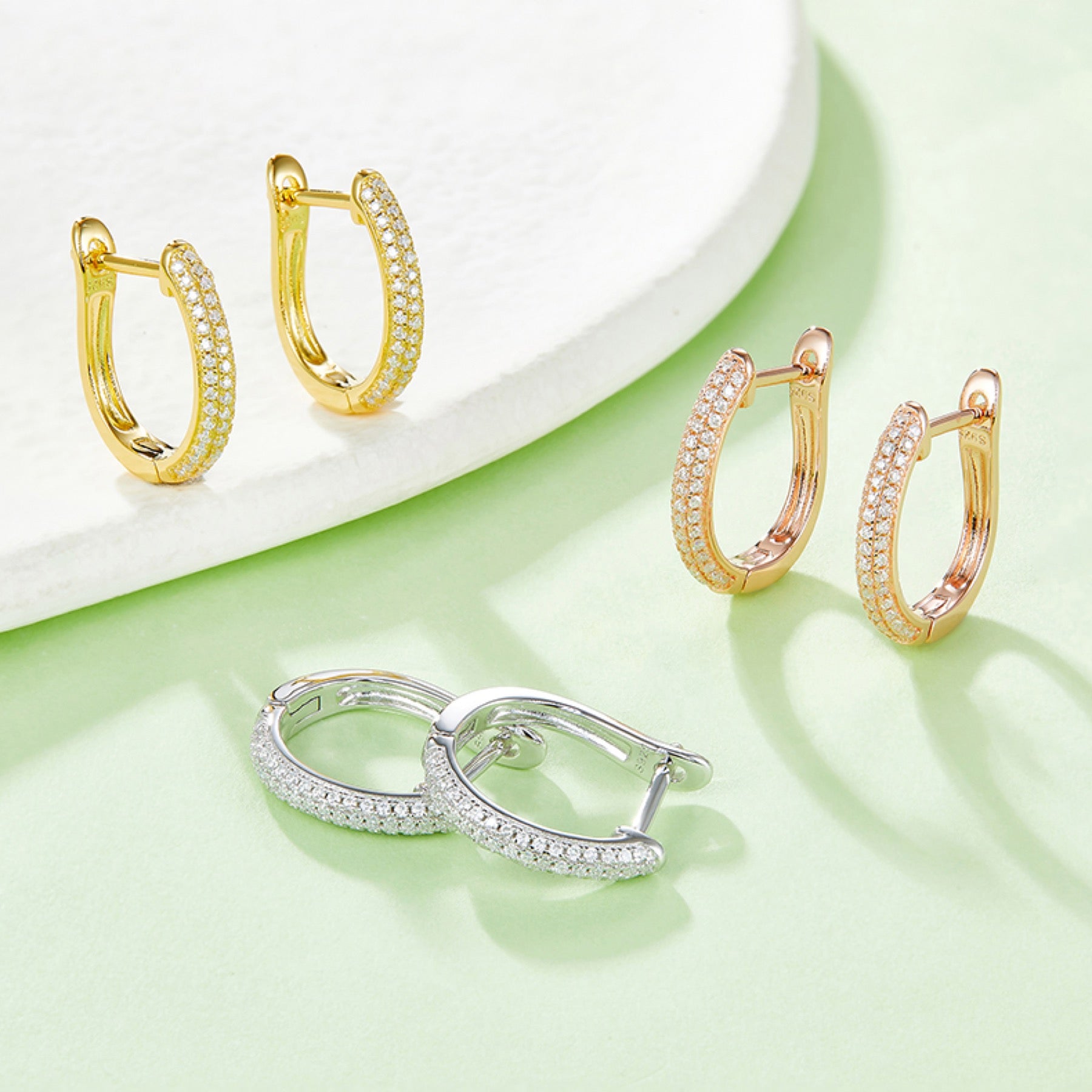 Vinca Moissanite Huggie Hoop Earrings in Sterling Silver