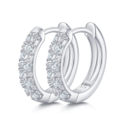 Bandeau Moissanite Huggie Hoop Earrings in Sterling Silver