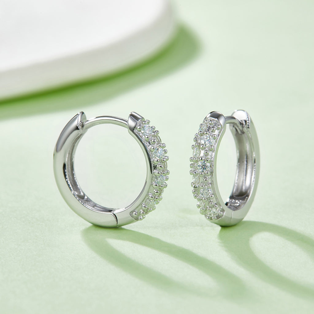 Bandeau Moissanite Huggie Hoop Earrings in Sterling Silver