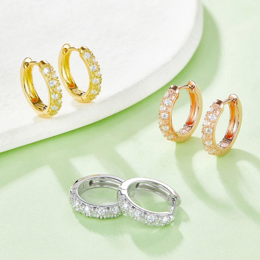 Bandeau Moissanite Huggie Hoop Earrings in Sterling Silver
