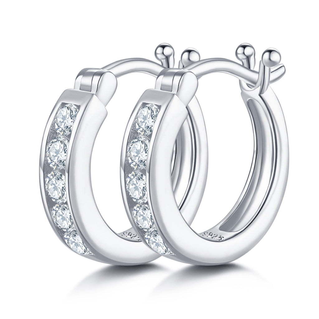 Station Moissanite Huggie Hoop Earrings in Sterling Silver