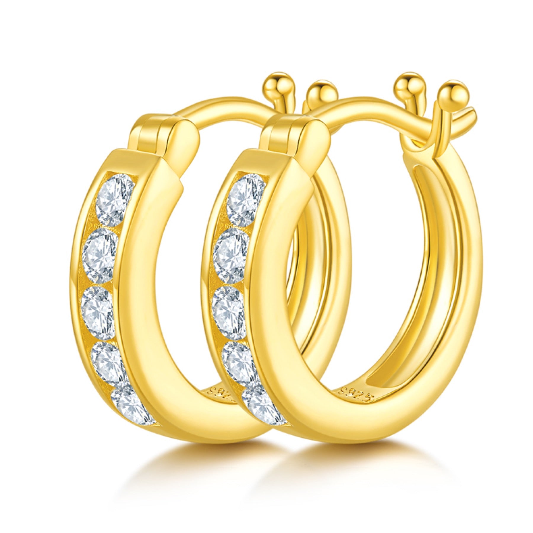 Station Moissanite Huggie Hoop Earrings in Sterling Silver