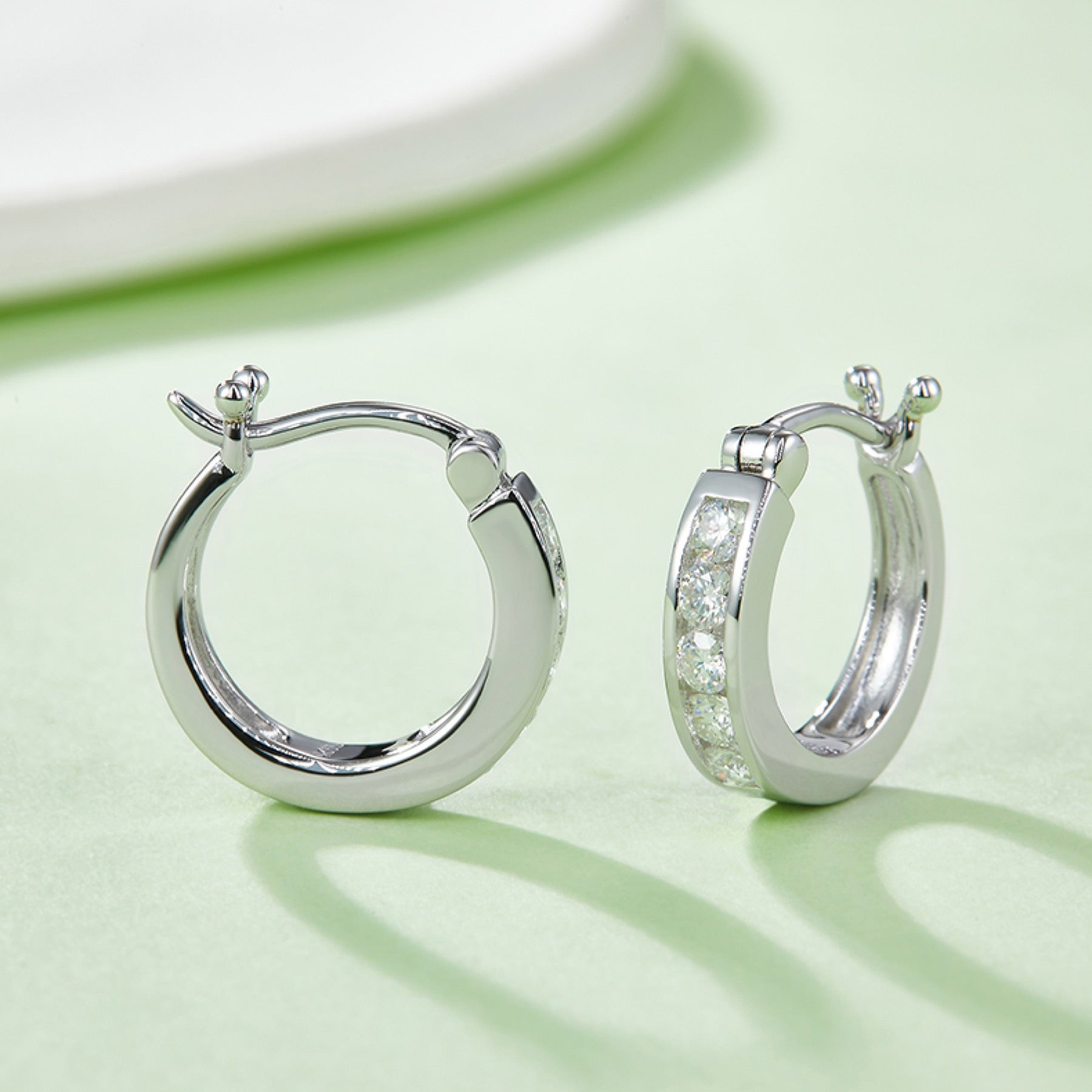 Station Moissanite Huggie Hoop Earrings in Sterling Silver