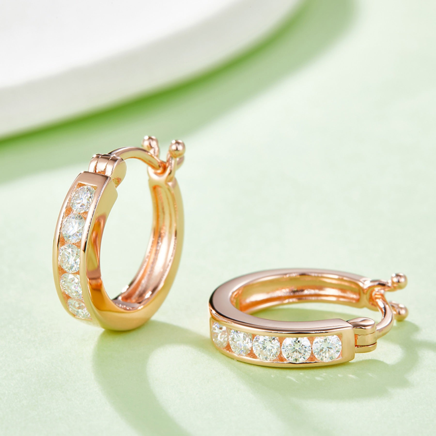 Station Moissanite Huggie Hoop Earrings in Sterling Silver