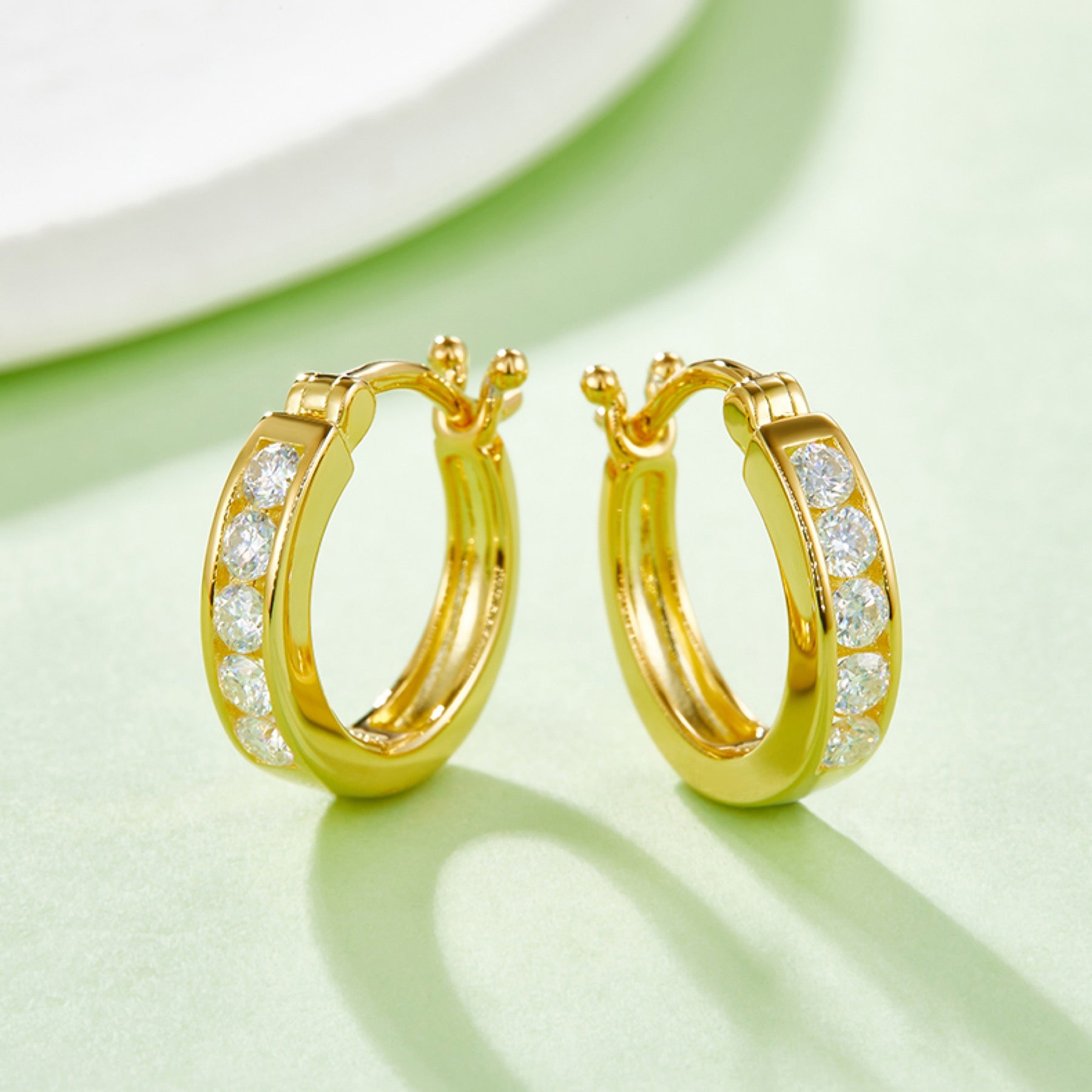 Station Moissanite Huggie Hoop Earrings in Sterling Silver