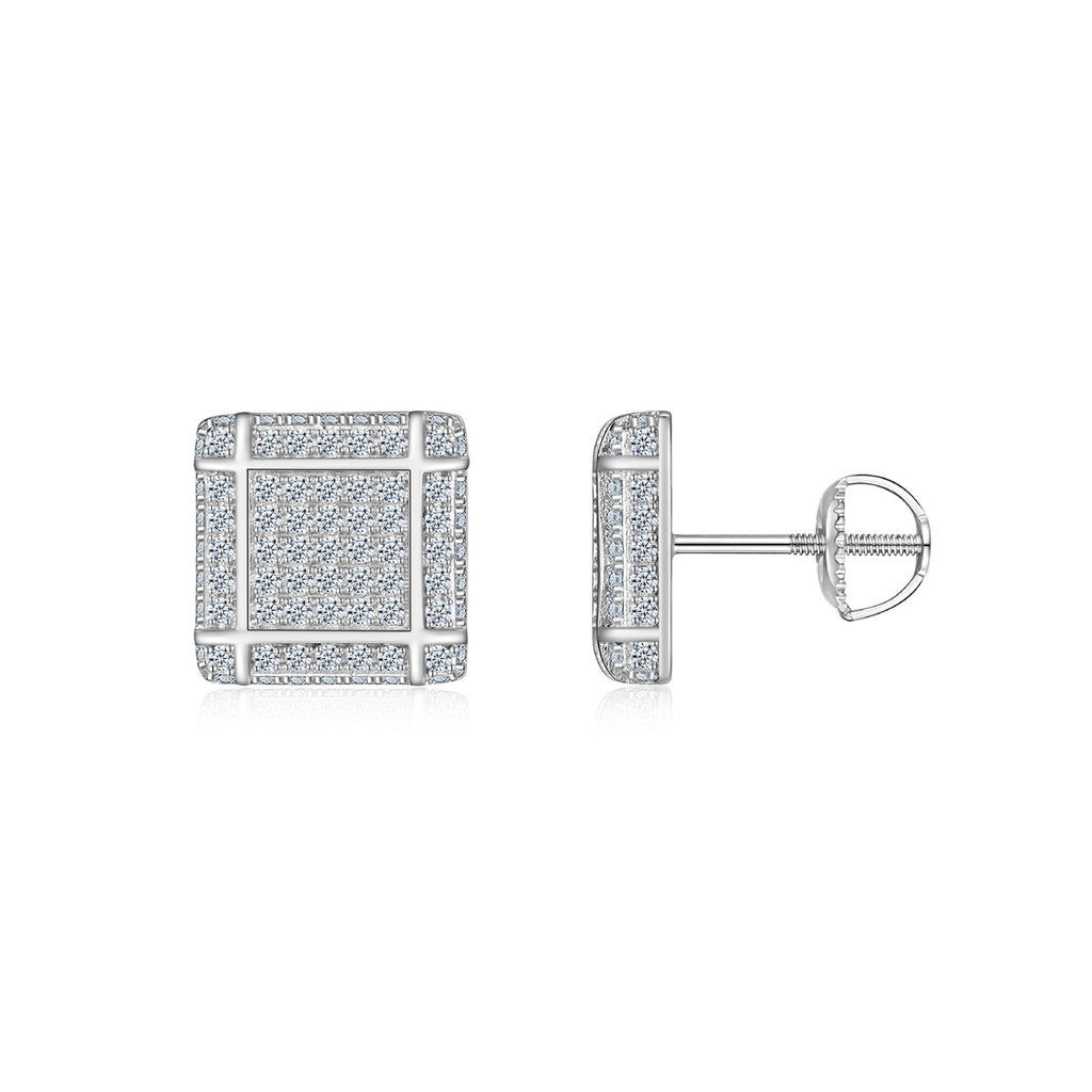 Blocc Moissanite Pavé Stud Earrings in Sterling Silver