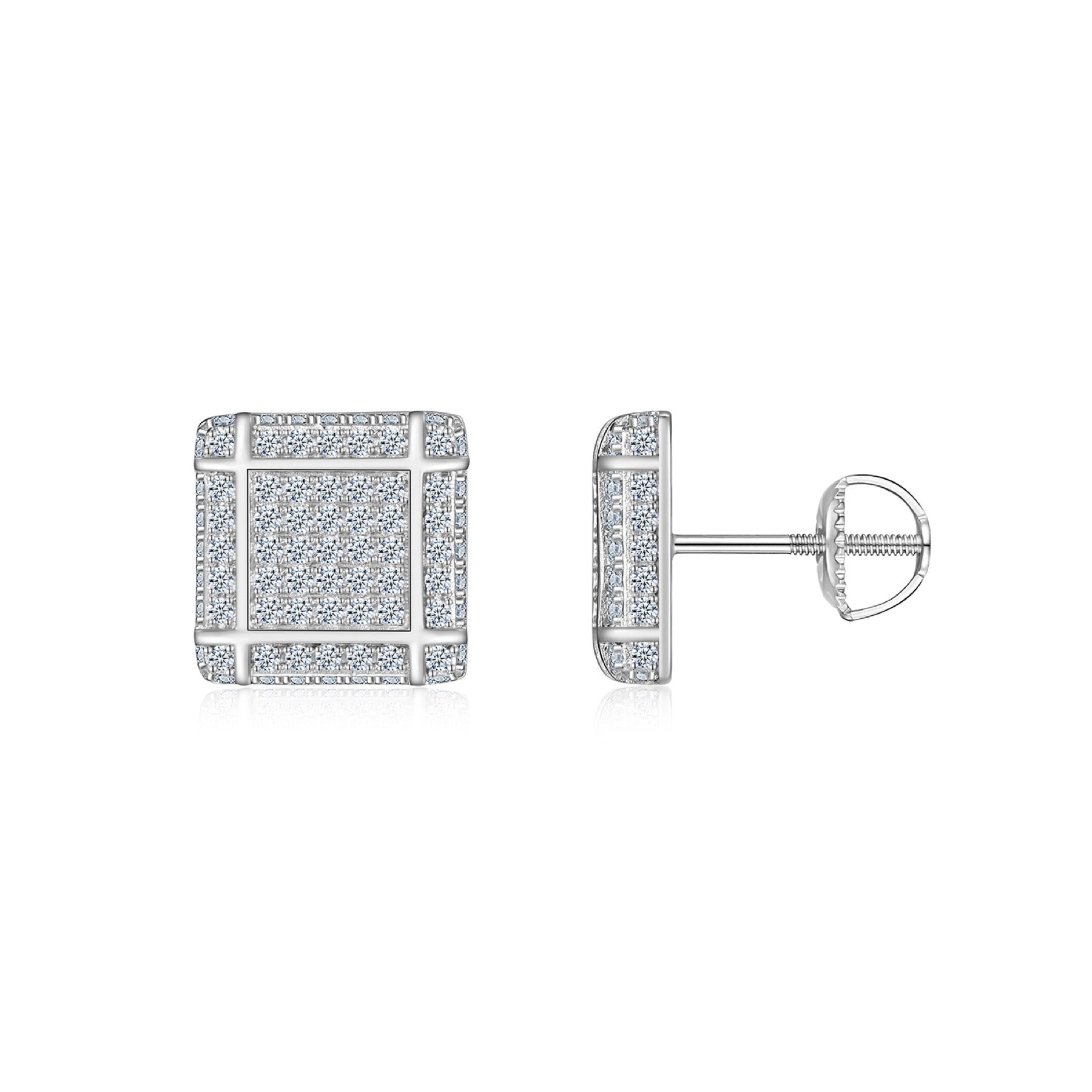 Blocc Moissanite Pavé Stud Earrings in Sterling Silver
