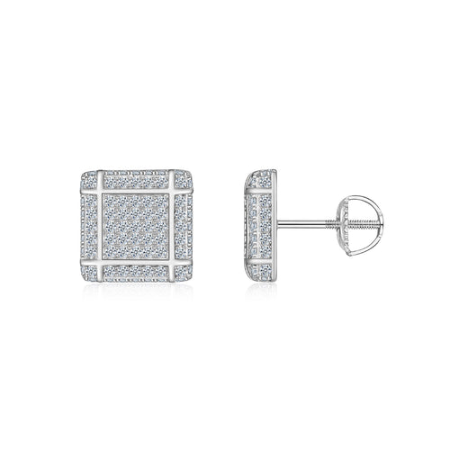Blocc Moissanite Pavé Stud Earrings in Sterling Silver