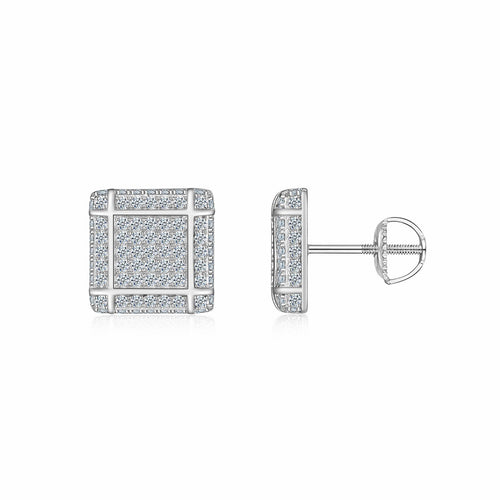 Blocc Moissanite Pavé Stud Earrings in Sterling Silver