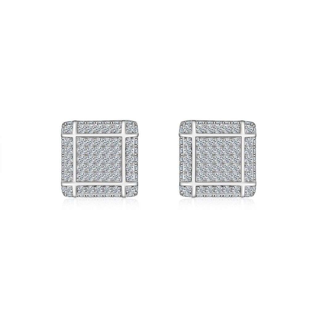 Blocc Moissanite Pavé Stud Earrings in Sterling Silver